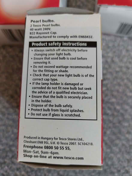 Photo of free 6 Pearl 40 watt bayonet bulbs (Humphrey's End GL6) #3