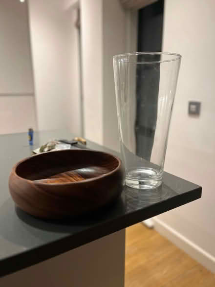 Photo of free Natural wood bowl & tall glass vase (Se1 2bg) #1