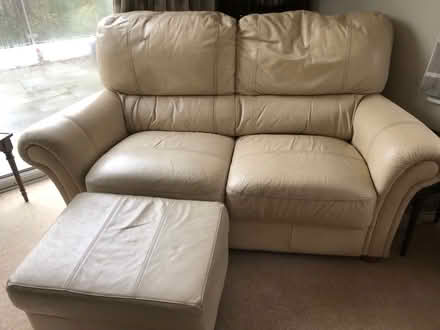 Photo of free Old leather sofas and pouffes (Benenden TN17) #1