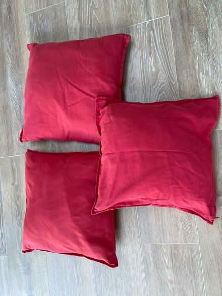 Photo of free 3 cushions red 50x50 (Weeke, Winchester SO22) #1