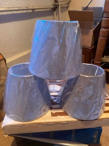 Photo of free 3 small grey lampshades (Wormleighton CV47) #1