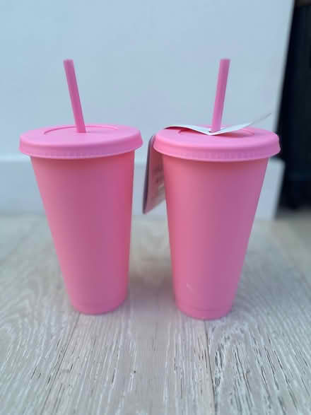 Photo of free Two pink cups with straw and lid (Guildford GU2) #1