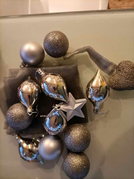 Photo of free Silver Christmas tree baubles (Bucklesham) #1