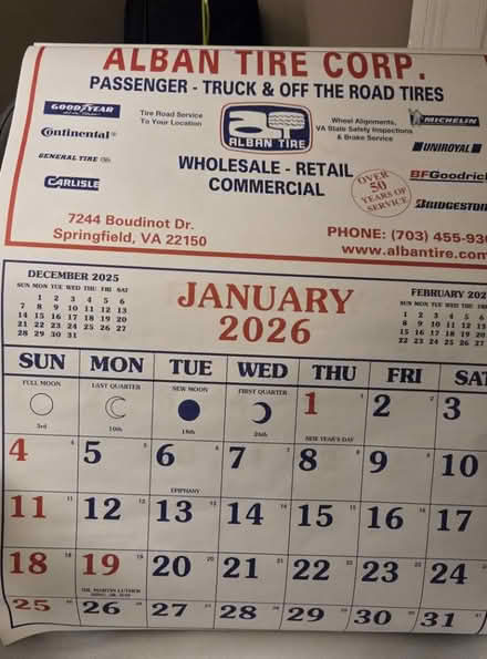 Photo of free Large 2026 Calendar (20010, mt. pleasant) #1