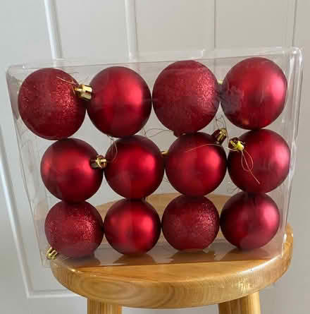 Photo of free 12 Red Shatterproof Christmas Baubles (Bracknell Forest RG12) #1