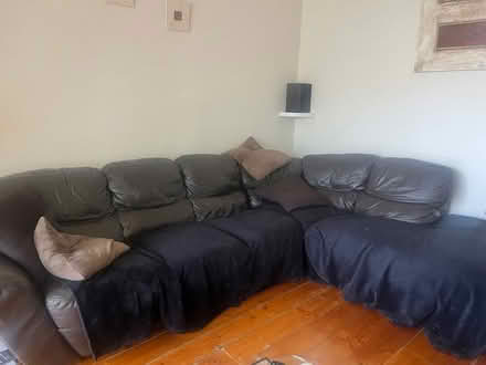 Photo of free Preloved brown leather couch (Kew) #1