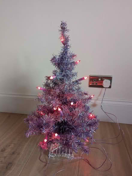 Photo of free Purple Tinsel Christmas Tree with lights (Penrith CA11) #1