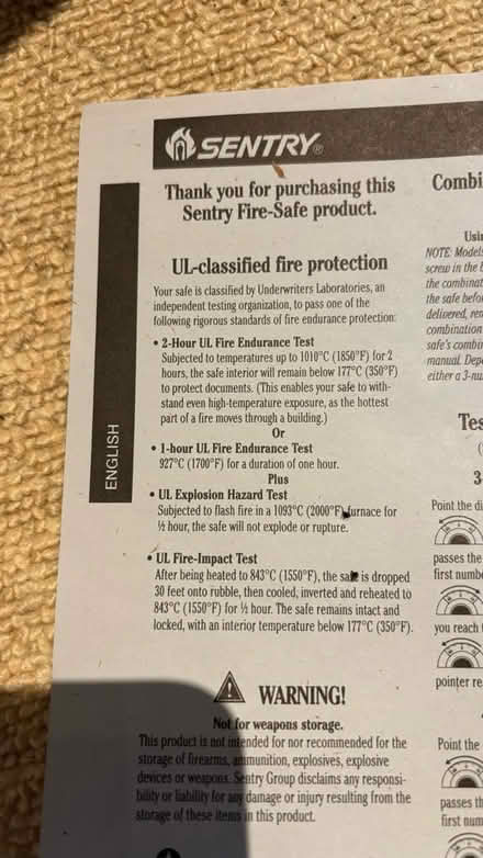 Photo of free Sentry 1 hour fire safe (Palmers Green N14) #4