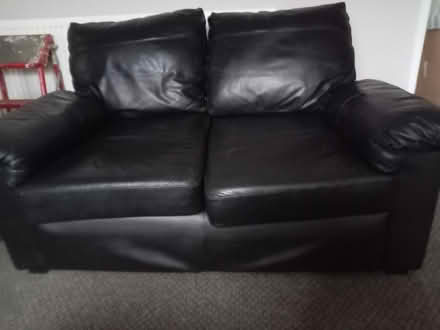 Photo of free 2x black leather sofas (M32 Stretford) #2