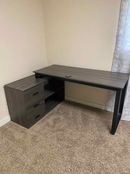 Photo of free Gray Desk w/drawers and shelf (Near Logan fairgrounds) #1