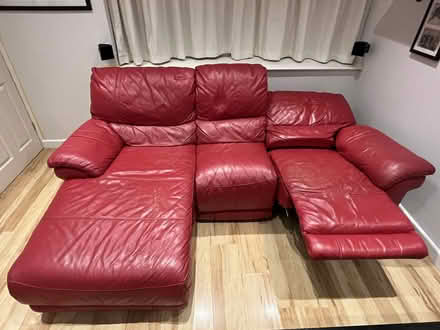 Photo of free Red Sofa with Chaise and Recliner and Storage Footstool (Woodley RG5) #2