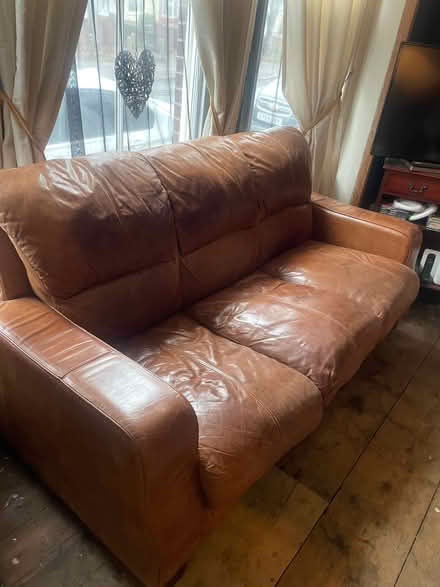 Photo of free Three seater real leather sofa (Great Yarmouth NR30) #2
