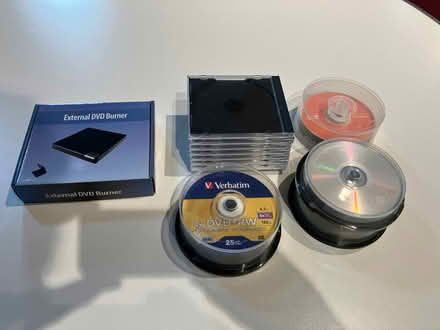Photo of free Various writeable dvds, empty cases plus burner. (Pannal HG2) #1