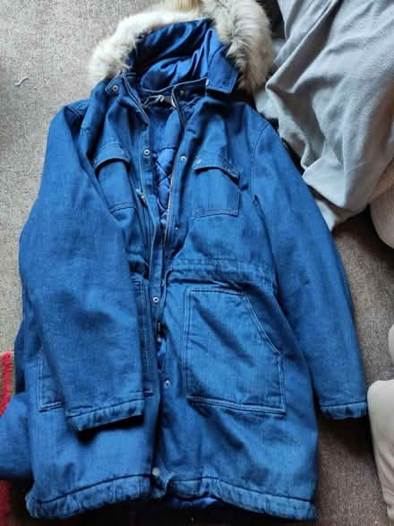 Photo of free Long denim coat size 20 broken zip (Hillfields BS16) #1