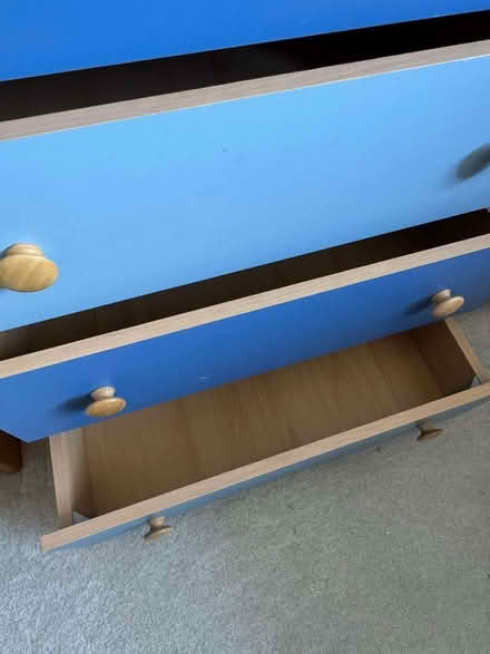 Photo of free Chest of drawers, light wood effect with blue drawers (Frogmore GU17) #3