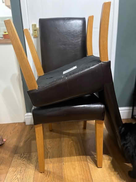 Photo of free 2 dining chairs-oak & faux leather (East Kilbride, G75) #4