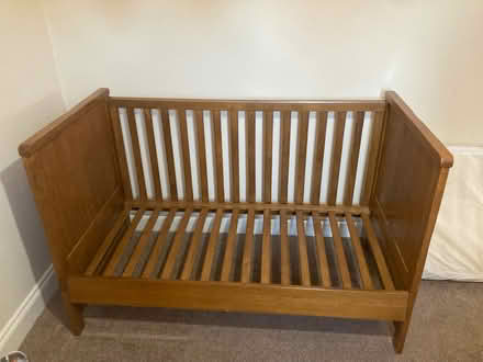 Photo of free Solid oak cot toddler bed oak (Great Horkesley CO6) #1