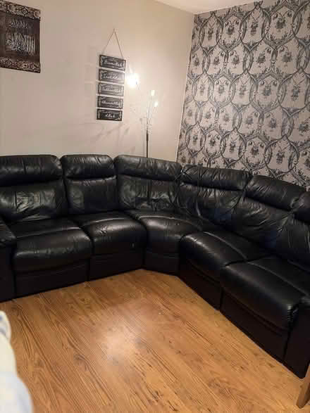Photo of free Black leather reclining corner sofa (Pellon HX2) #1