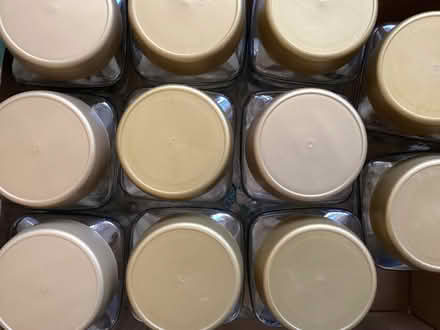 Photo of free 11 Glass Jars with gold Lids (Mappleborough Green B80) #2