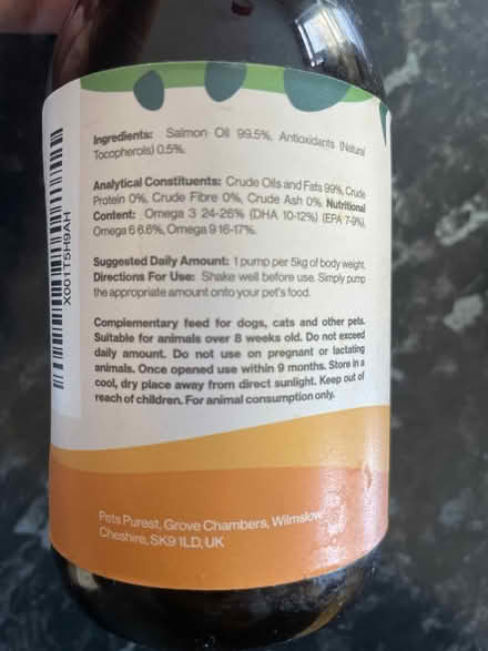 Photo of free Pets Purest salmon oil (Bracknell, RG12) #2