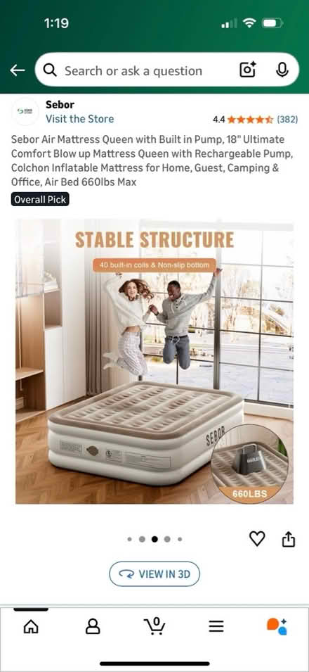 Photo of free Queen Inflatable Mattress w/ Pump (West Dublin) #3