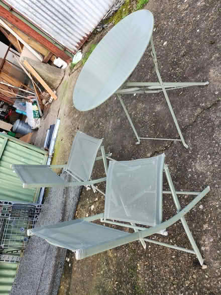 Photo of free Metal garden table with 2 chairs (Owlbury SY15) #1