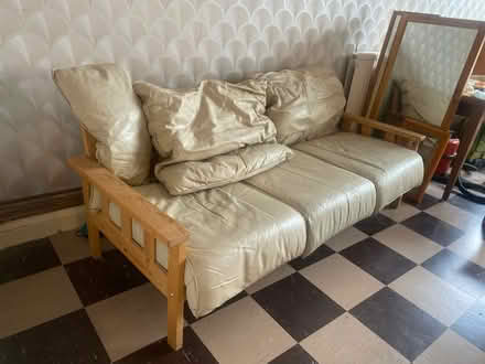 Photo of free Three seater wooden sofa (Brixton Sw2 1SX) #2