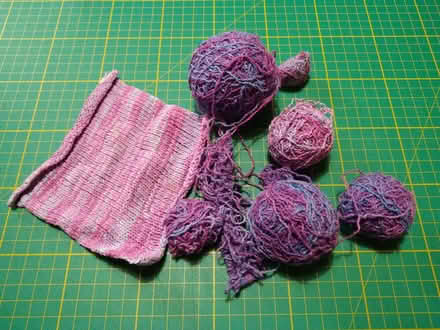 Photo of free Thin hand-dyed bouclé yarn, partially knitted (West Croydon CR0) #1