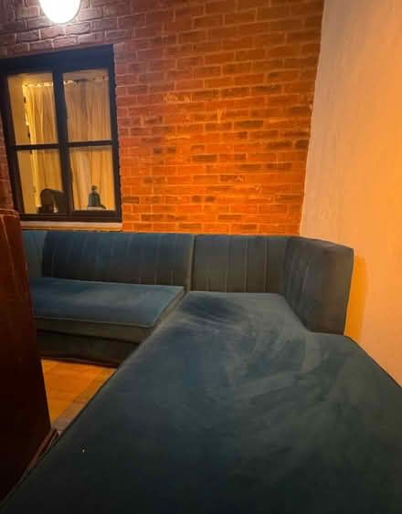 Photo of free Blue velvet corner sofa (Bishops Cleeve) #3