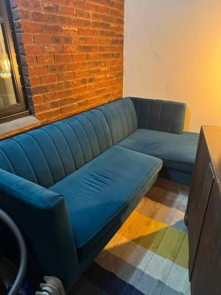 Photo of free Blue velvet corner sofa (Bishops Cleeve) #1