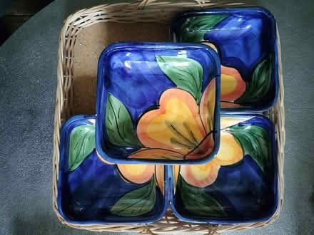 Photo of free 4 hand made bowls in a cane tray. (Whitley Bay NE26) #1