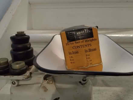 Photo of free Vintage 1960s Weylux scale with weights (brass and iron) (Kentish Town NW5) #2