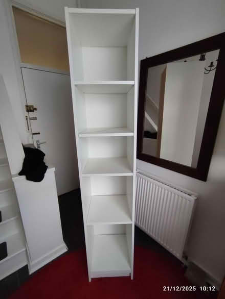 Photo of free Tall white bookcase shelves slim (Stockport SK4) #1