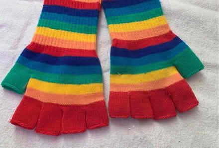 Photo of free Child’s/teenager pair of long rainbow stripey fingerless gloves (Slyfield GU1) #3