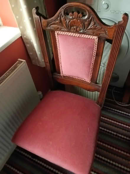 Photo of free 4x wood and velvet cushion chairs (stalybridge SK15) #2