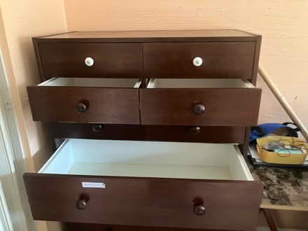Photo of free Bed frame (full) & chest of drawers (RestonWater resistant) #3
