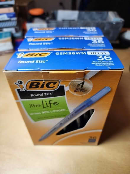 Photo of free BIC Round Stic blue ballpoint pens (Flushing) #1