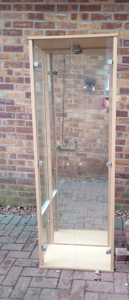 Photo of free tall glass display cabinet with 6 glass shelves & light (Brandon IP27) #2