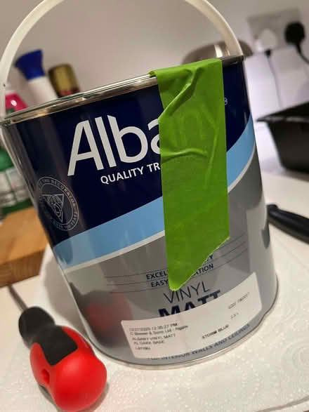 Photo of free full 2.5 litre 'storm blue' albany paint (Poplar E14) #1