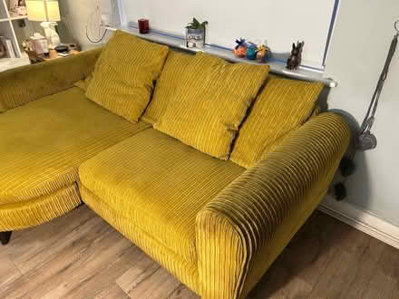 Photo of free 3 seater, jumbo cord, mustard sofa (Barnard Castle DL12) #2