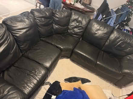 Photo of free L shape leather couch + a cuddle co (Hurst Green Clitheroe BB7) #1