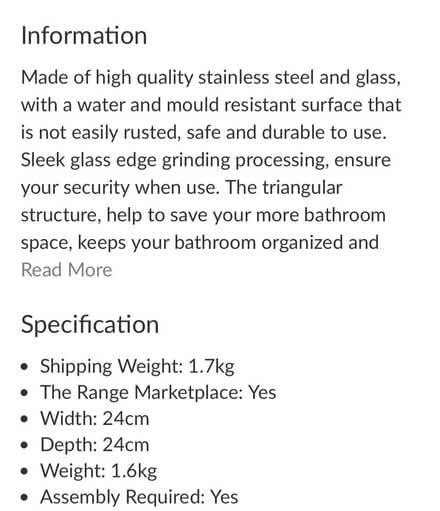 Photo of free Glass golden shower corner shelves (Earls Court SW5) #3