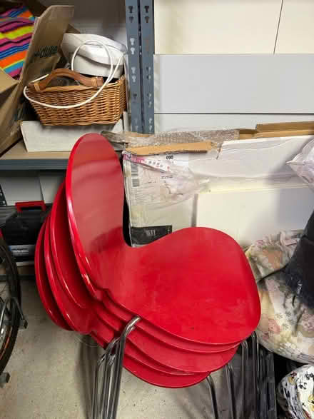 Photo of free 5 wooden red chairs (Cr35dl) #1