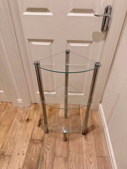 Photo of free Small glass and chrome corner table (Huyton) #1