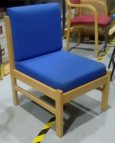 Photo of free Chair with blue fabric and birch finish frame (Walton Summit PR5) #1