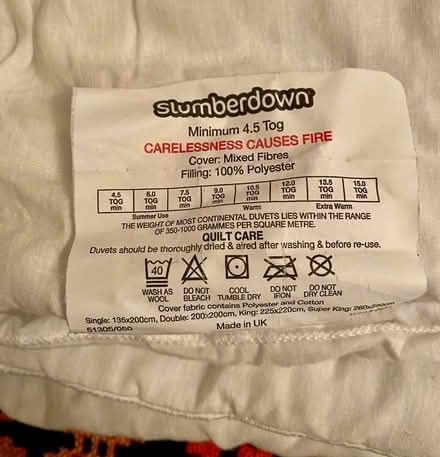 Photo of free A single 4.5 tog duvet and a king size fitted sheet. (Cradoc LD3) #2