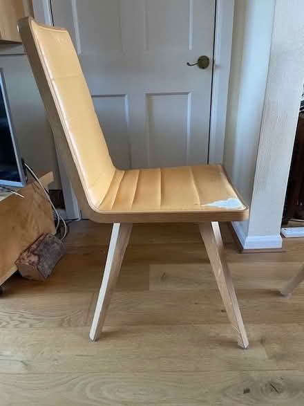 Photo of free 2 dining chairs - sturdy frame, worn fabric, warm yellow (Botley OX2) #4