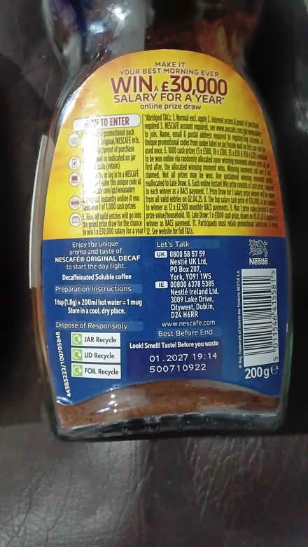 Photo of free nescafe decaf coffee, expires 2027 (Lewisham SE13) #1