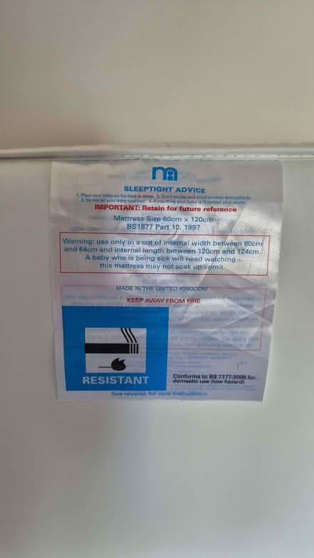 Photo of free Cotbed matress 120x60 (Kingston Bagpuize OX13) #2