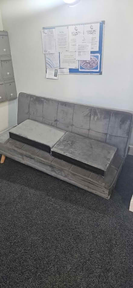 Photo of free Grey Sofa... leg missing (Britannia Wharf BD16) #1
